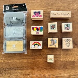 Studio G Pigment Ink Pads and Decorative Rubber Stamps - Gray, Silver, Gold